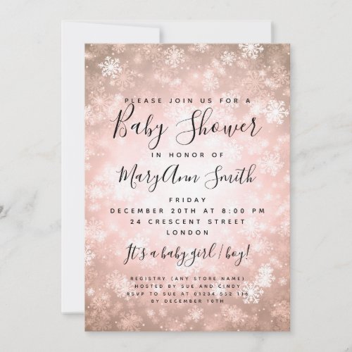 Elegant Winter Wonderland Baby Shower Copper Invitation