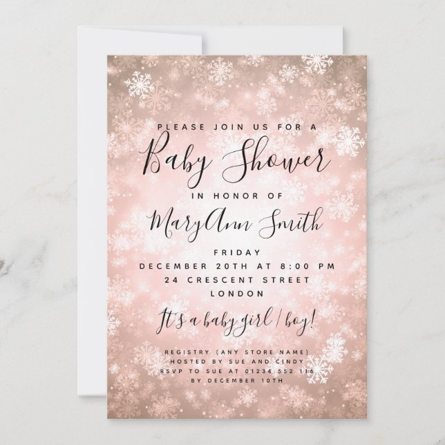 Elegant Winter Wonderland Baby Shower Copper Invitation (Front)