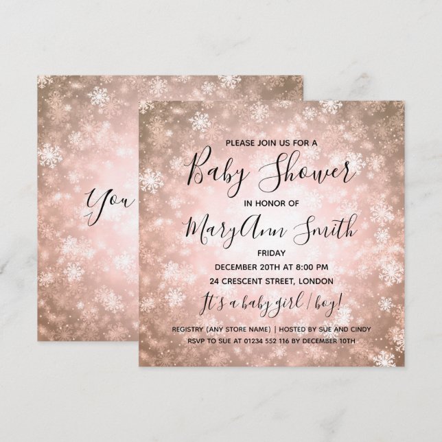 Elegant Winter Wonderland Baby Shower Copper Invitation (Front/Back)