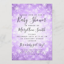 Elegant Winter Wonderland Baby Shower Purple Invitation