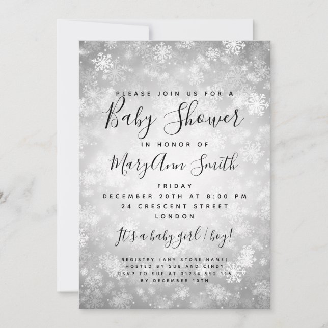 Elegant Winter Wonderland Baby Shower Silver Invitation (Front)