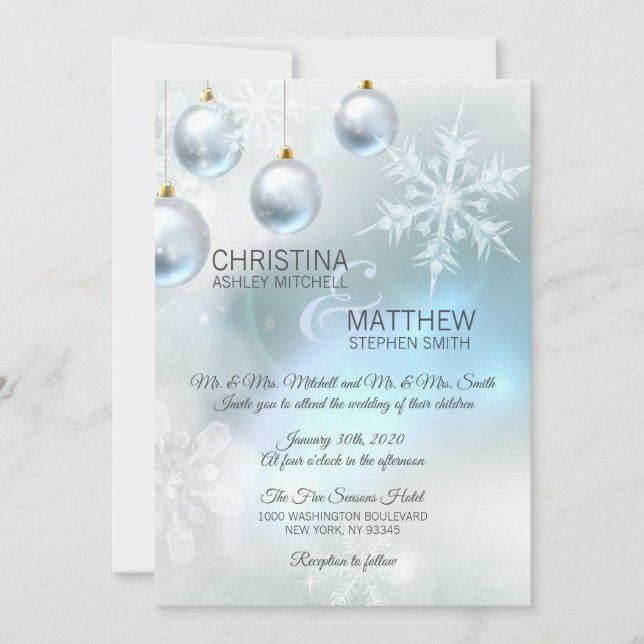 Elegant Winter Wonderland Blue Snowflakes WEDDING Invitation (Front)