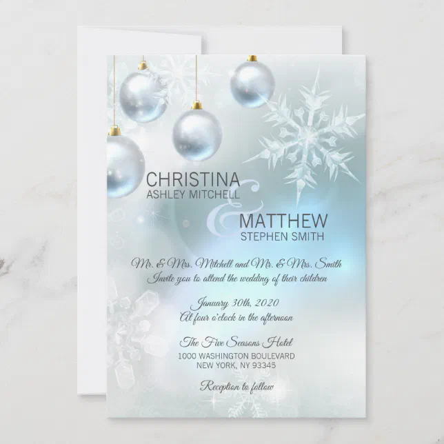 Elegant Winter Wonderland Blue Snowflakes WEDDING Invitation | Zazzle