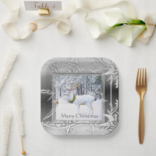 Elegant Winter Wonderland Christmas Deer  Paper Plates