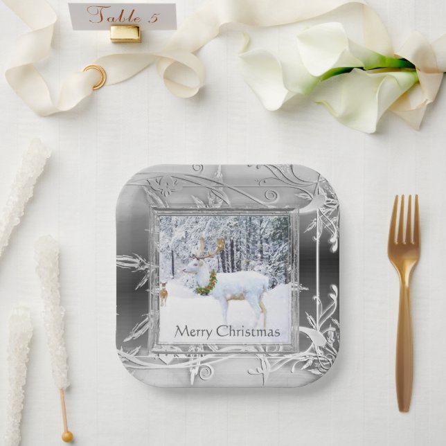 Elegant Winter Wonderland Christmas Deer  Paper Plates (Wedding)