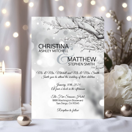Elegant Winter Wonderland Snow Snowflakes Wedding Invitation