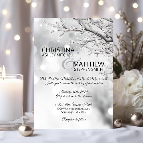 Elegant Winter Wonderland Snow Snowflakes WEDDING Invitation