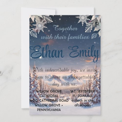 Elegant Winter Wonderland Snow Snowflakes WEDDING  Invitation