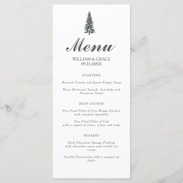  Elegant Winter Wonderland  Snowflakes wedding Menu (Front)