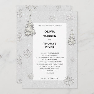 Elegant Winter Wonderland Snowflakes White Wedding Invitation