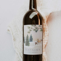 Elegant Winter Woodland Baby Shower Wine Label