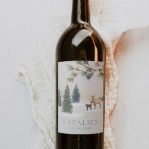 Elegant Winter Woodland Baby Shower Wine Label