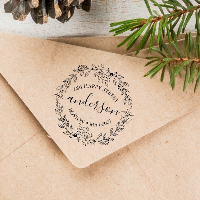 Elegant Winter Wreath Address Rubber Stamp (Elegant Winter Wreath Address Rubber Stamp)