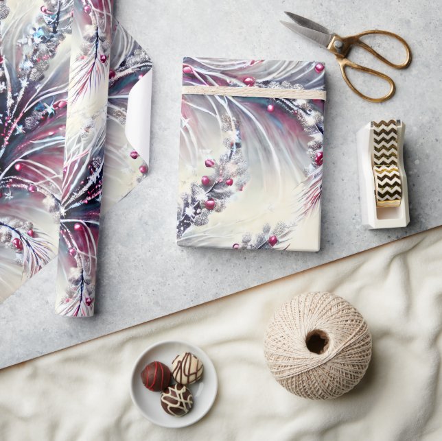Elegant Winterberry & Snow Beaded Christmas Floral Wrapping Paper (Crafts)