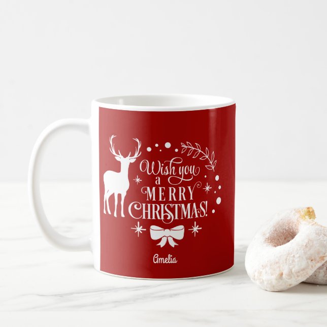 Elegant Wish You A MERRY CHRISTMAS Monogram Coffee Mug (With Donut)