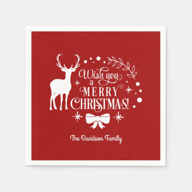 Elegant Wish You A MERRY CHRISTMAS Monogram Napkins (Front)