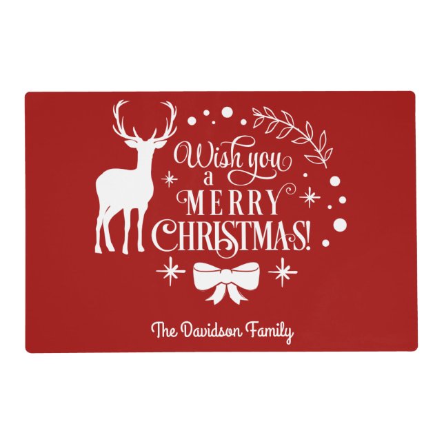 Elegant Wish You A MERRY CHRISTMAS Monogram Placemat (Front)