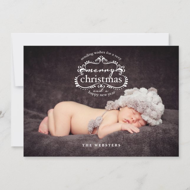 Elegant Wishes for a Merry Christmas PhotoGreeting Holiday Card (Front)