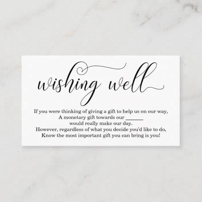 10 WISHING WELL CARDS wedding invitations plain white black print honeymoon gift 