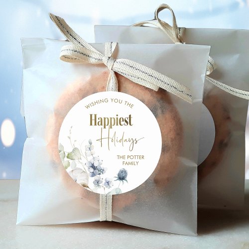 Elegant Wishing You The Happiest Holidays Holiday Classic Round Sticker