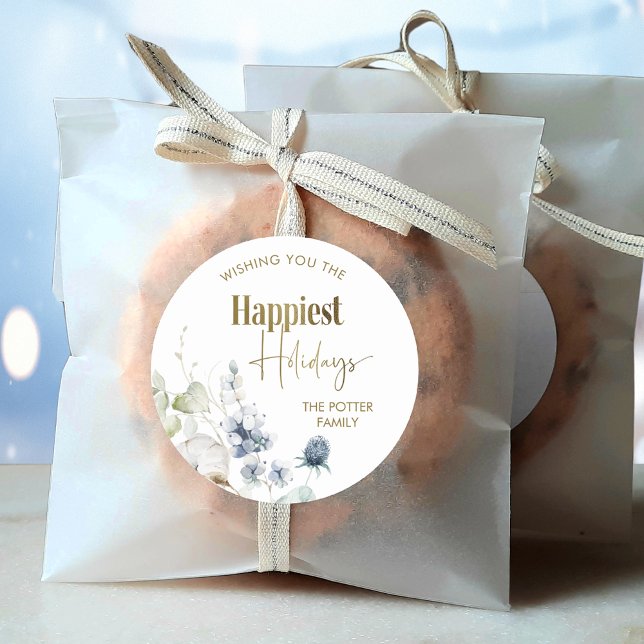 Elegant Wishing You The Happiest Holidays, Holiday Classic Round Sticker (Creator Uploaded)