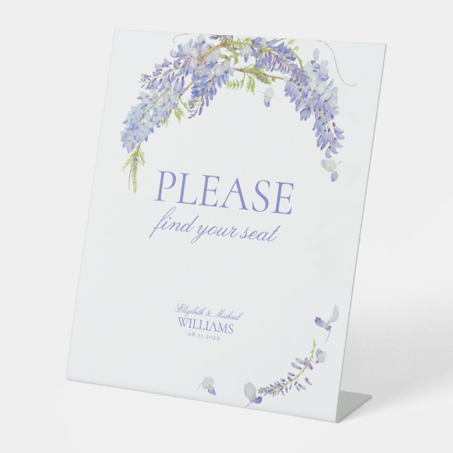 Elegant Wisteria Find Your Seat Botanical Purple  Pedestal Sign (Front)