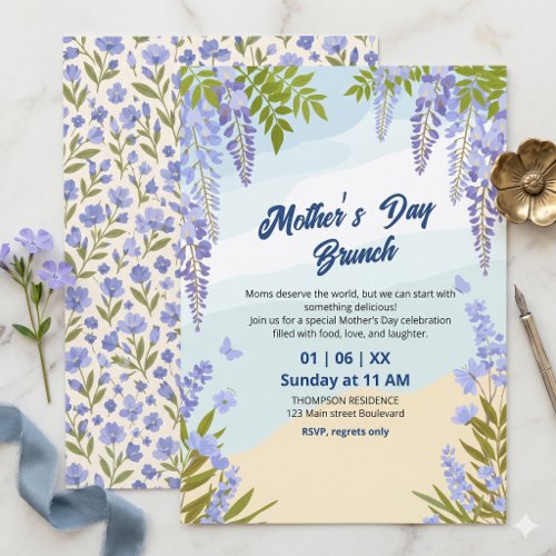 Elegant Wisteria Floral Mother’s Day Brunch  Invitation
