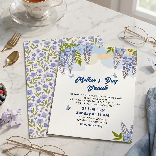 Elegant Wisteria Floral Mother’s Day Brunch  Invitation