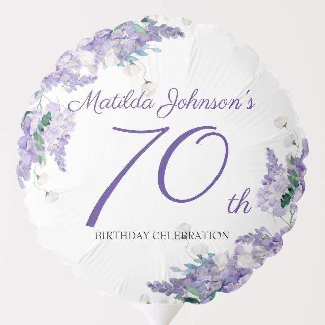 Elegant Wisteria Floral Purple 70th Birthday Balloon (Back)