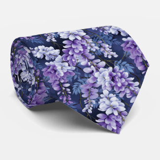 Elegant wisteria tiled floral pattern neck tie
