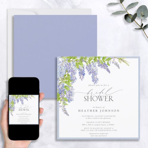 Elegant Wisteria Watercolor Floral Bridal Shower Invitation