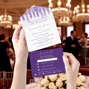 Elegant Wisteria Watercolor Purple Lilac Wedding A All In One Invitation