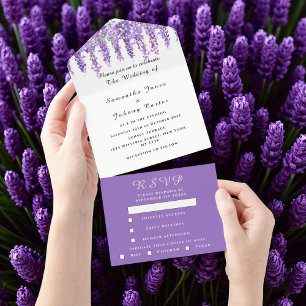 Elegant Wisteria Watercolor Purple Lilac Wedding  All In One Invitation