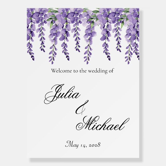 Elegant Wisteria Wedding Welcome Sign  (Front)