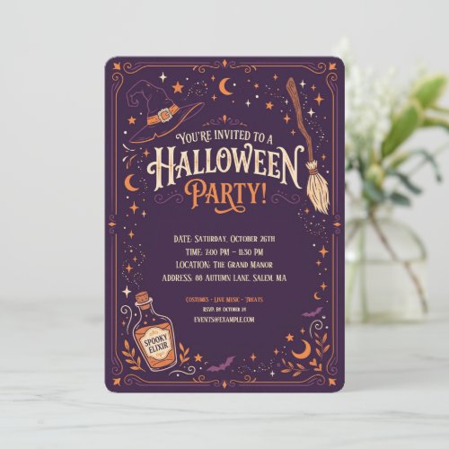 Elegant Witch Halloween Party Invitation