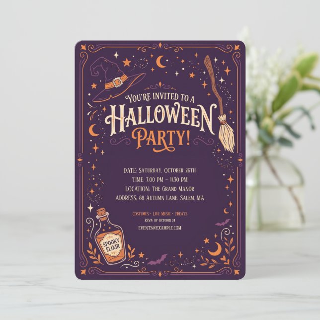 Elegant Witch Halloween Party Invitation (Standing Front)