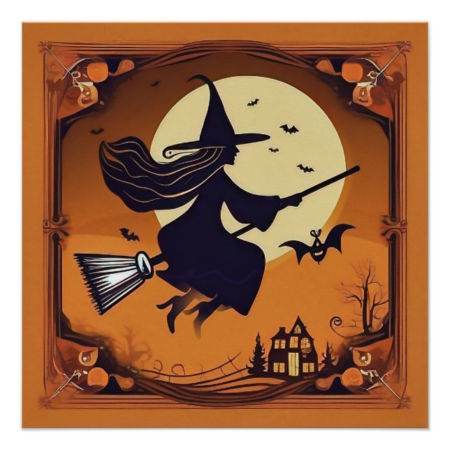 Elegant Witch on Broomstick  Poster (Front)