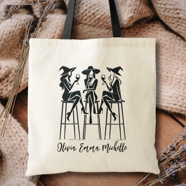 Elegant Witches Wine Night Personalized Modern Tote Bag (Creator Uploaded)