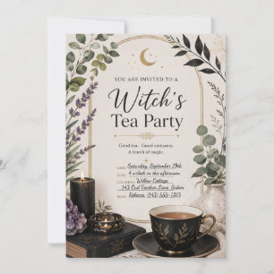Elegant Witch's Tea Party Invitation, Personalized Invitation