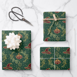 Elegant Witchy Whimsigoth Halloween Wrapping Paper Sheets