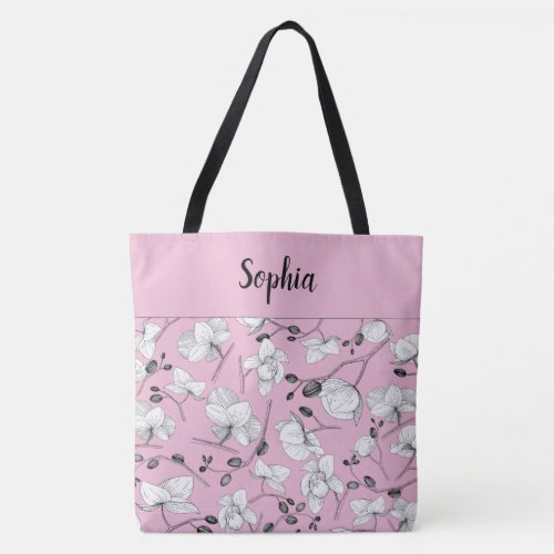 Elegant with black  white orchids chic cameo pink tote bag