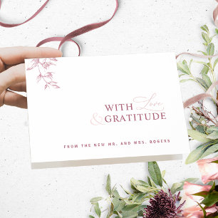 Elegant With Love and Gratitude Pink, Burgundy Letterpress Thank You Card