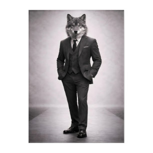 Elegant Wolf in Classic Suit Portrait Acrylic Print
