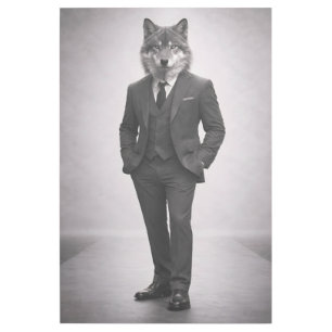 Elegant Wolf in Classic Suit Portrait Gallery Wrap