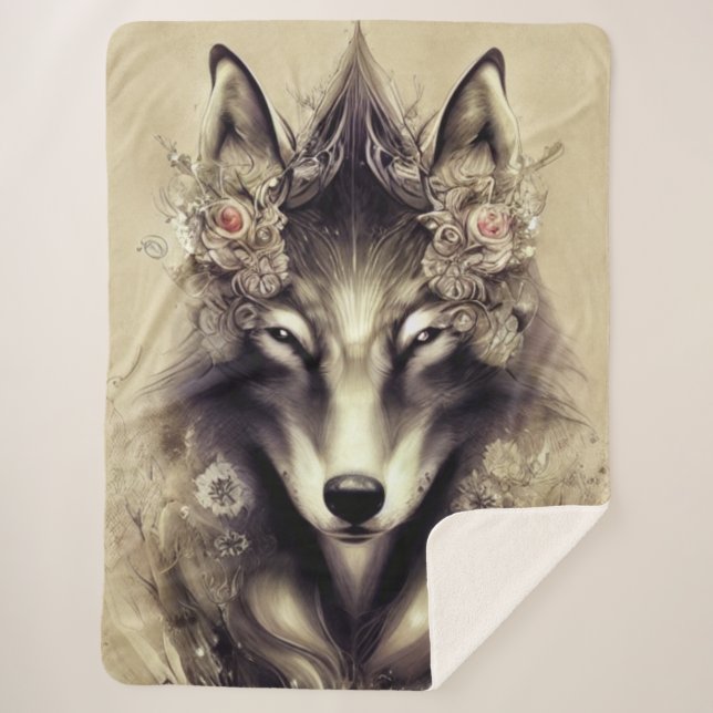 Elegant Wolf Sherpa Blanket (Front)