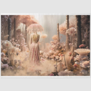 Elegant Woman & a parasol, Pink Wild Florals Tissue Paper