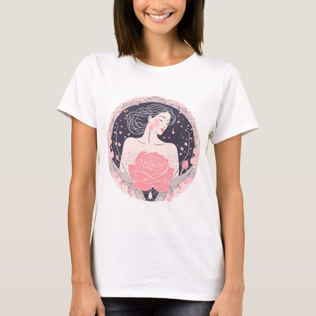 Elegant woman abstract peaceful pink tshirt (Front)