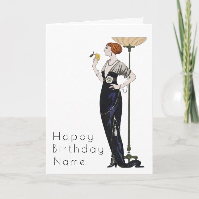 Elegant Woman Art Deco Birthday Card (Front)