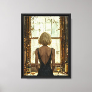 Elegant Woman at Window in Vintage Ambience Canvas Print