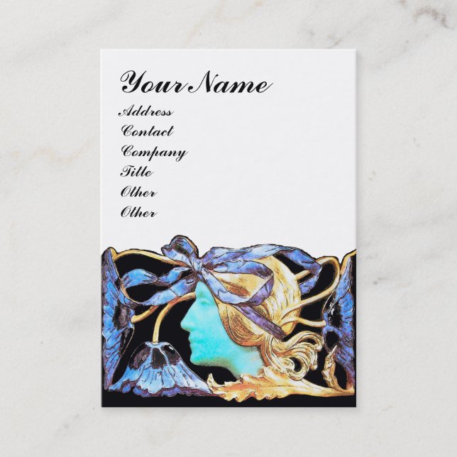 ELEGANT WOMAN BEAUTY JEWEL /LADY,BLUE BOW,FLOWERS BUSINESS CARD (Front)